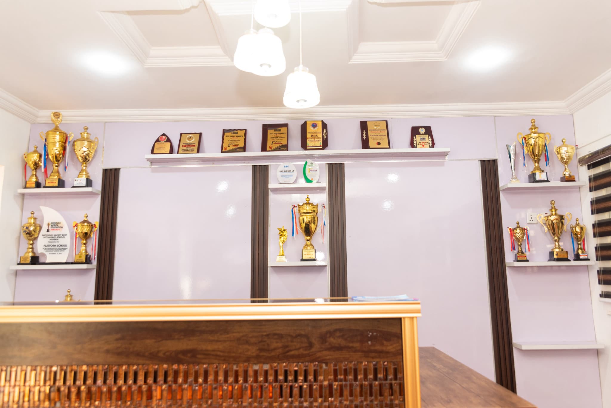 The awards cabinet in the Ipaja campus reception