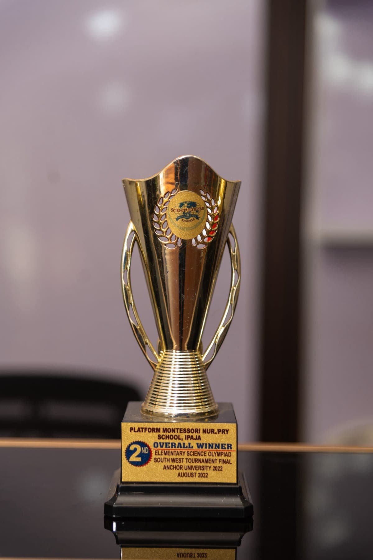 Elementary Science Olympiad trophy for Platform Montessori School Ipaja, 2nd overall winner 2022