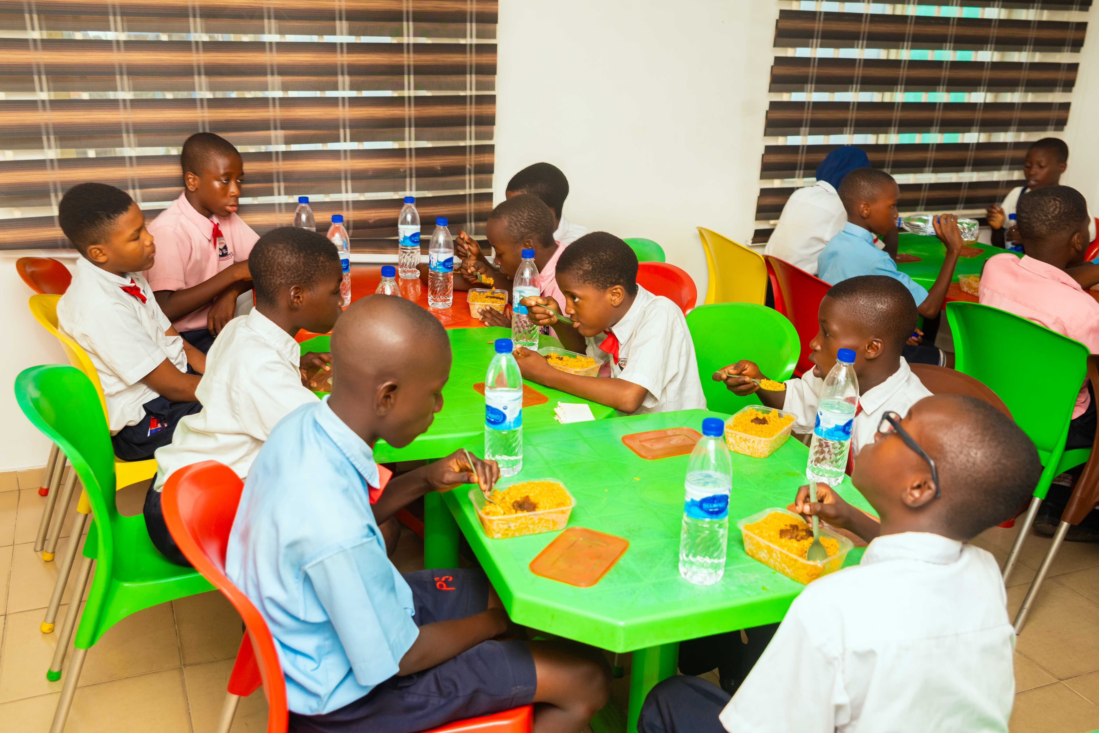 Students eating lunch in canteen